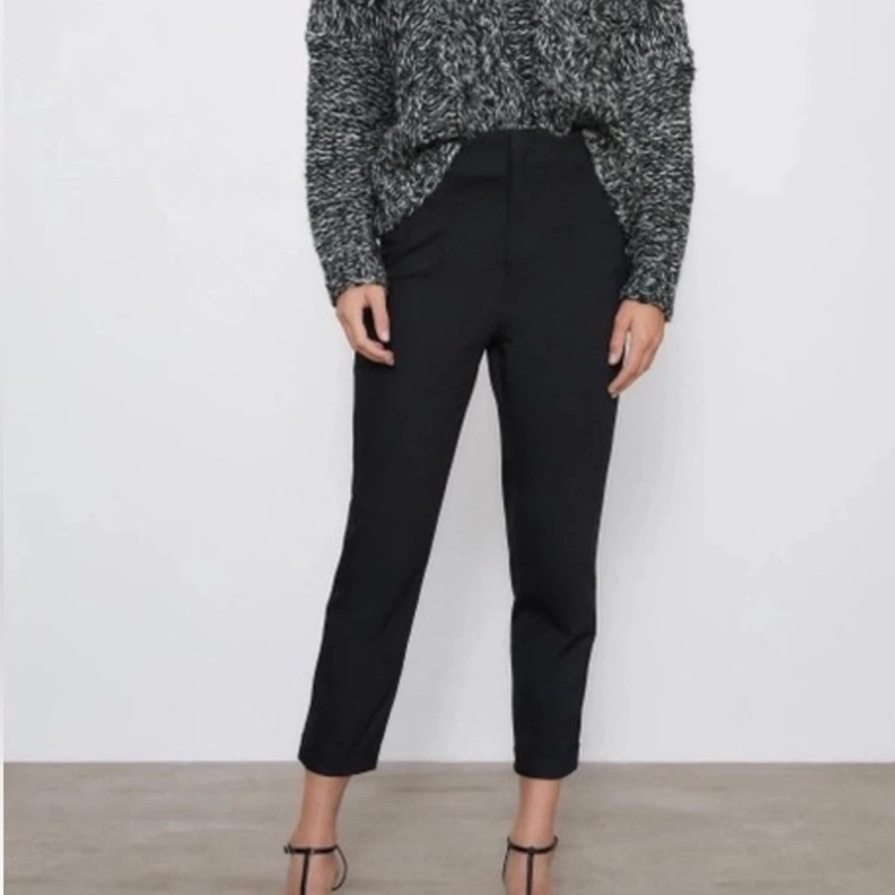 NWT Zara High Waisted Black Pleated Straight Slim Leg Pants Small